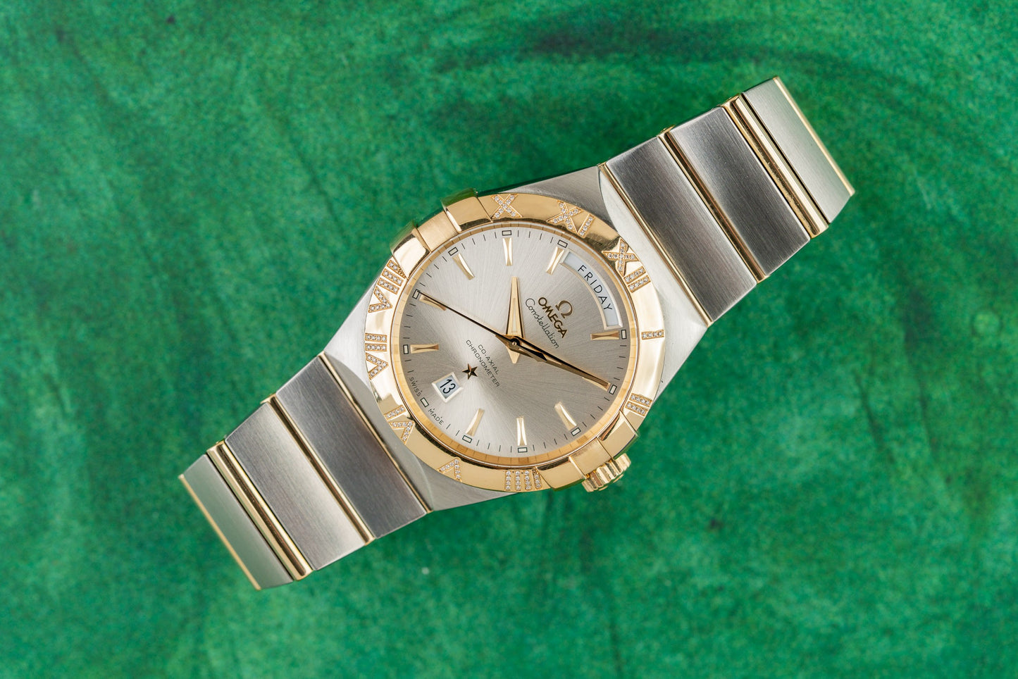 Omega Constellation Day-Date 123.25.38.22.02.002 Silver Dial Two-Tone Yellow Gold 2019 - The Watch Business Sydney