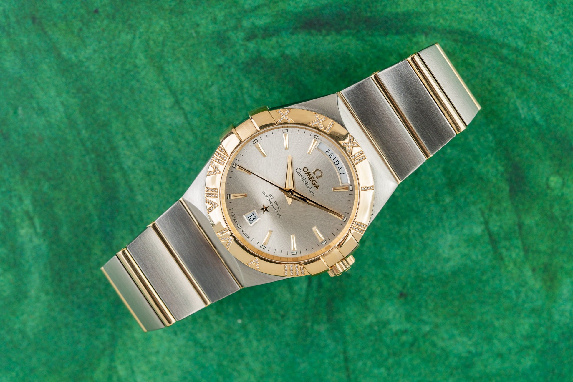 Omega Constellation Day-Date 123.25.38.22.02.002 Silver Dial Two-Tone Yellow Gold 2019 - The Watch Business Sydney