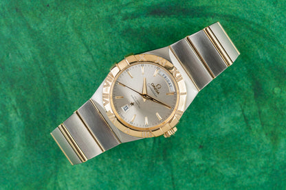 Omega Constellation Day-Date 123.25.38.22.02.002 Silver Dial Two-Tone Yellow Gold 2019 - The Watch Business Sydney