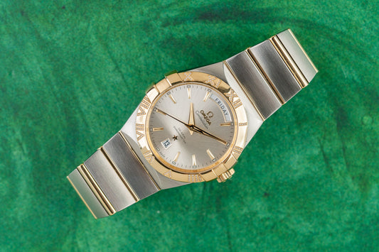 Omega Constellation Day-Date 123.25.38.22.02.002 Silver Dial Two-Tone Yellow Gold 2019 - The Watch Business Sydney
