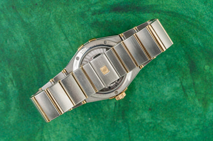 Omega Constellation Day-Date 123.25.38.22.02.002 Silver Dial Yellow Gold Diamond Bezel Case - The Watch Business Sydney CBD