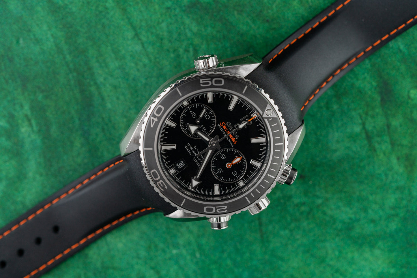 Omega Seamaster Planet Ocean Chronograph 232.30.46.51.01.001 Black Dial on Strap - The Watch Business Sydney