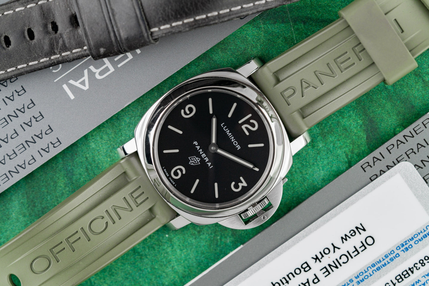 Panerai Luminor Base Logo PAM00000 Black Dial Green Rubber Strap - The Watch Business Sydney