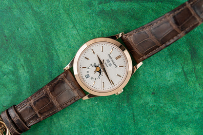 Patek Philippe Annual Calendar 5396R-011 Silvery Opaline Dial Rose Gold Fold-Over Clasp - The Watch Business Sydney