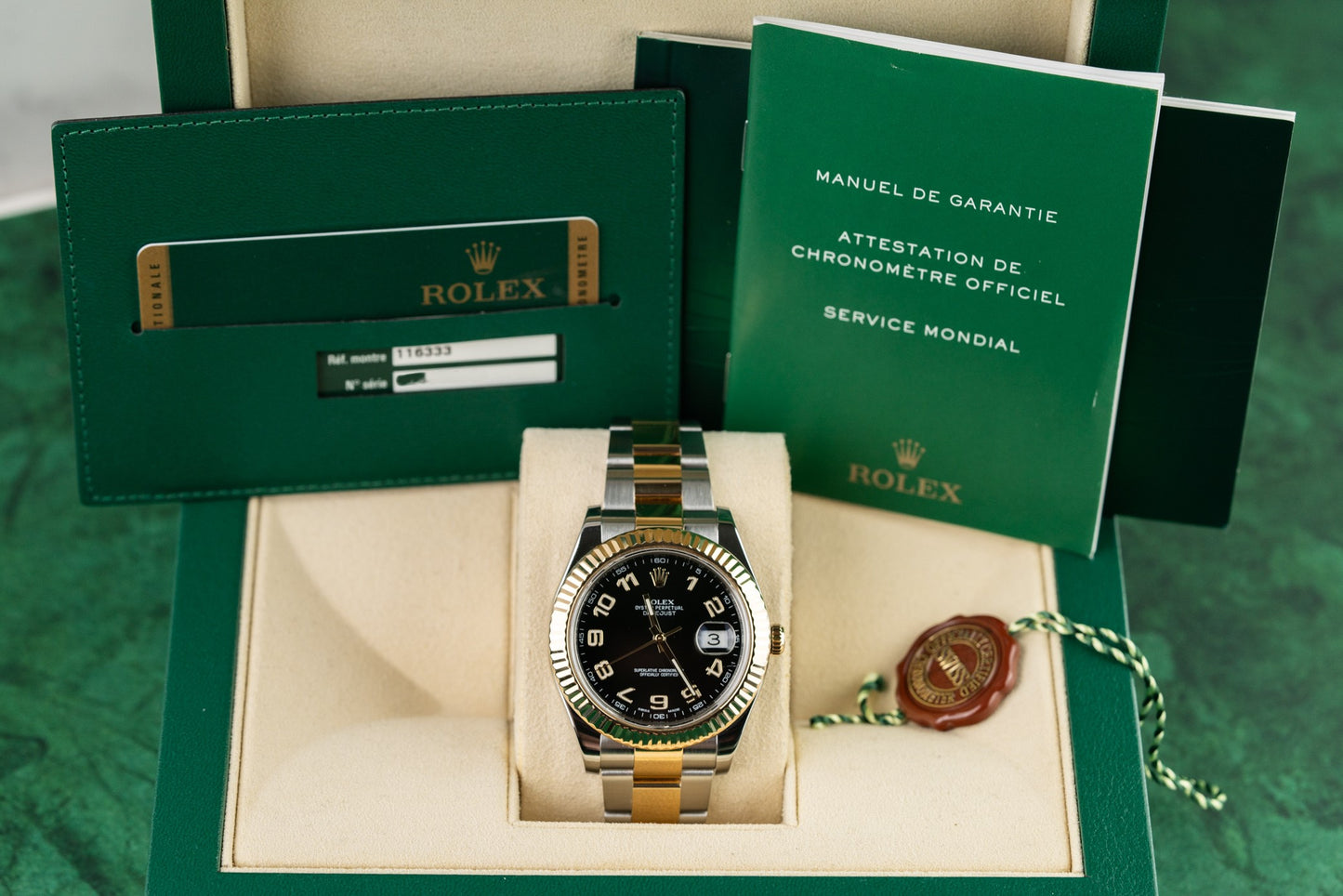 Rolex Datejust II Black Arabic dial 116333 Two Tone Yellow Gold 2014 Model