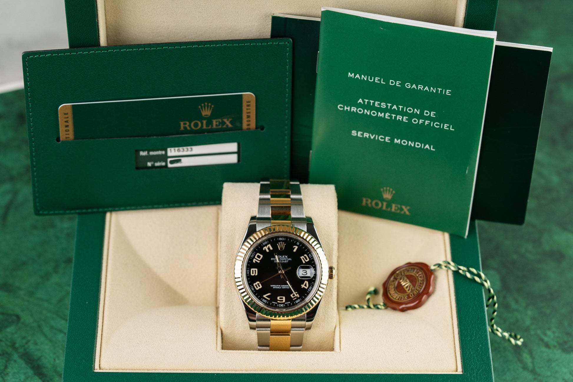 Rolex Datejust II Black Arabic dial 116333 Two Tone Yellow Gold 2014 Model