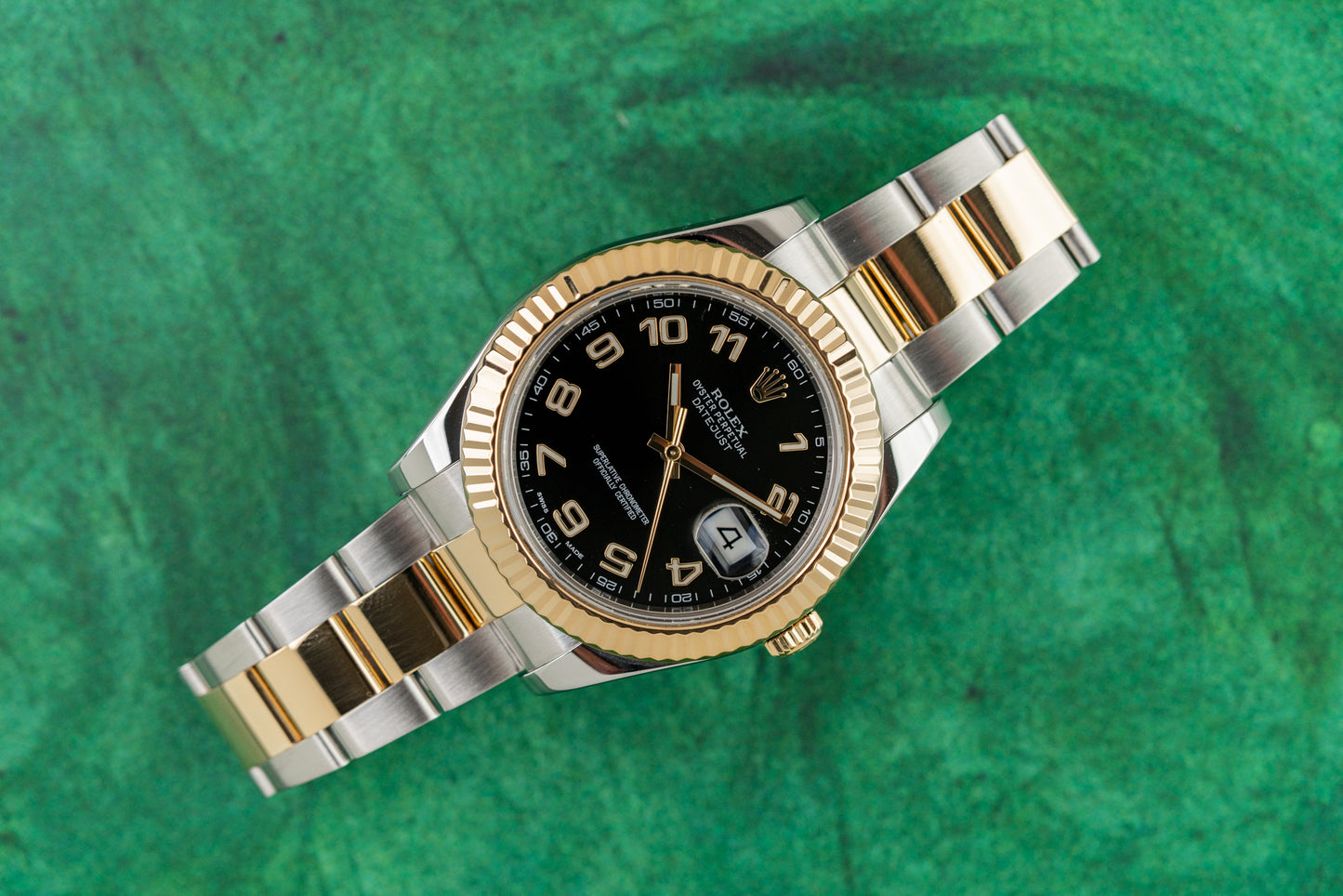 Rolex Datejust II Black Arabic dial 116333 Two Tone Yellow Gold 2014 Model