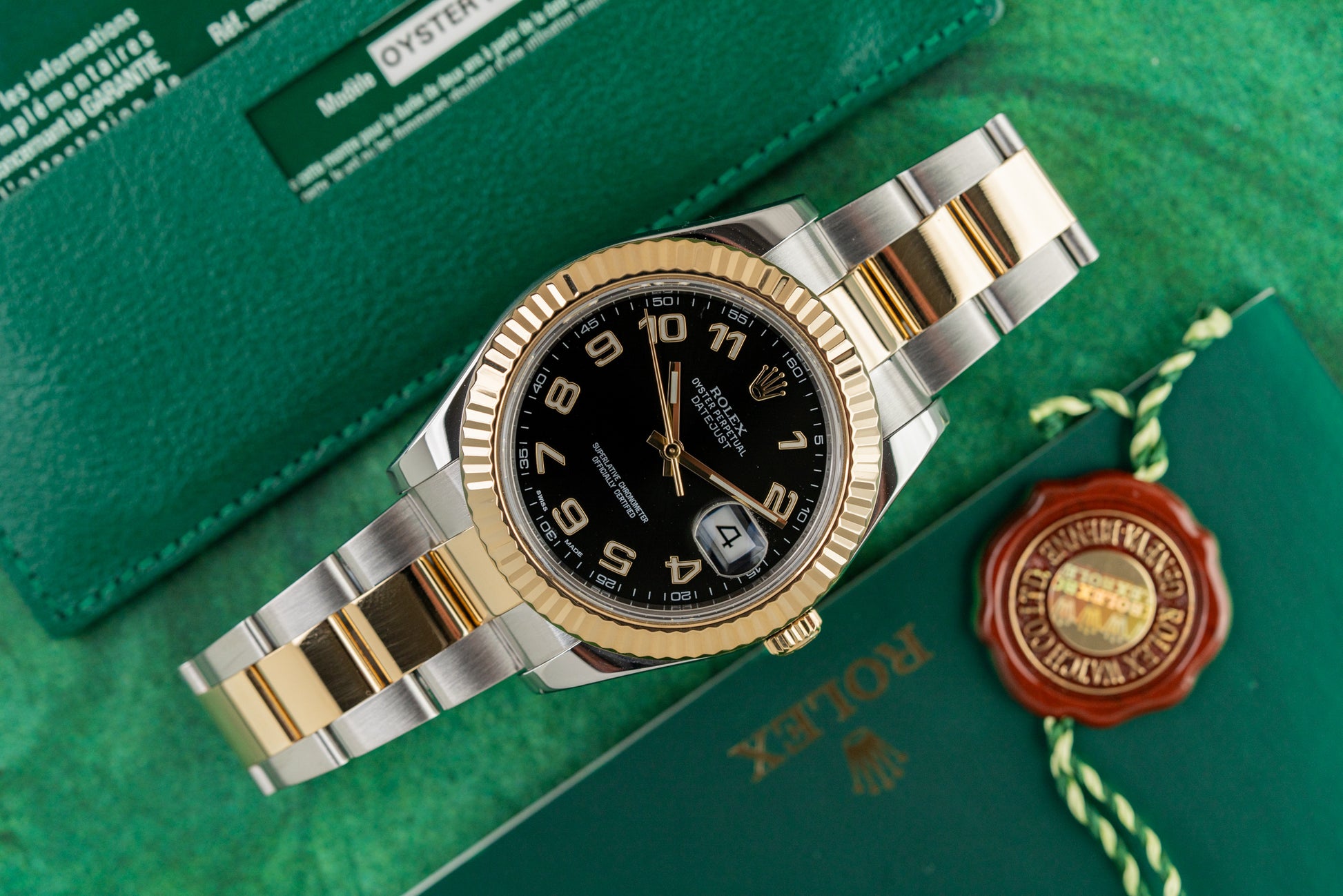 Rolex Datejust II Black Arabic dial 116333 Two Tone Yellow Gold 2014 Model