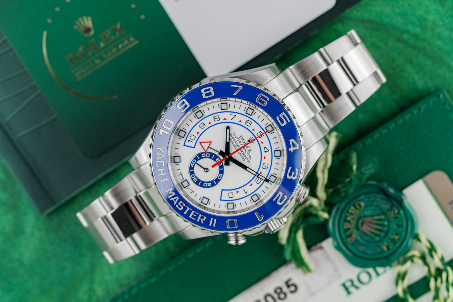 Rolex Yacht-Master II 116680 White Dial Blue Cerachrom Ring Command Bezel - The Watch Business Sydney