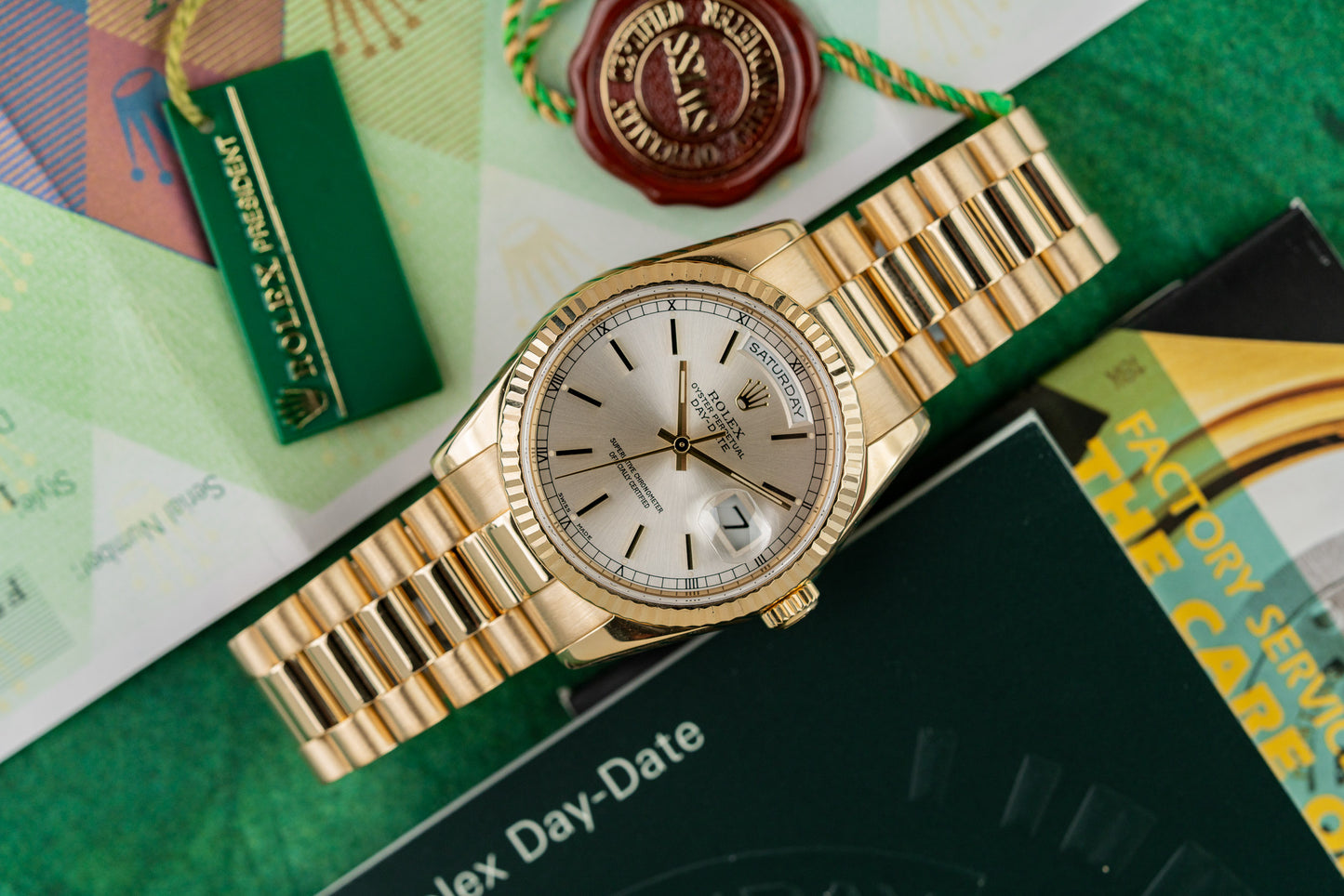 Rolex Day-Date 36 President 18k yellow gold watch, model 118238, silver dial, 2005, pre-owned luxury watch sold by The Watch Business Sydney