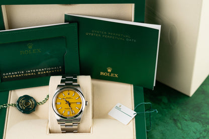 Rolex Oyster Perpetual 41 Yellow Dial 124300 Stainless Steel 2021 Model