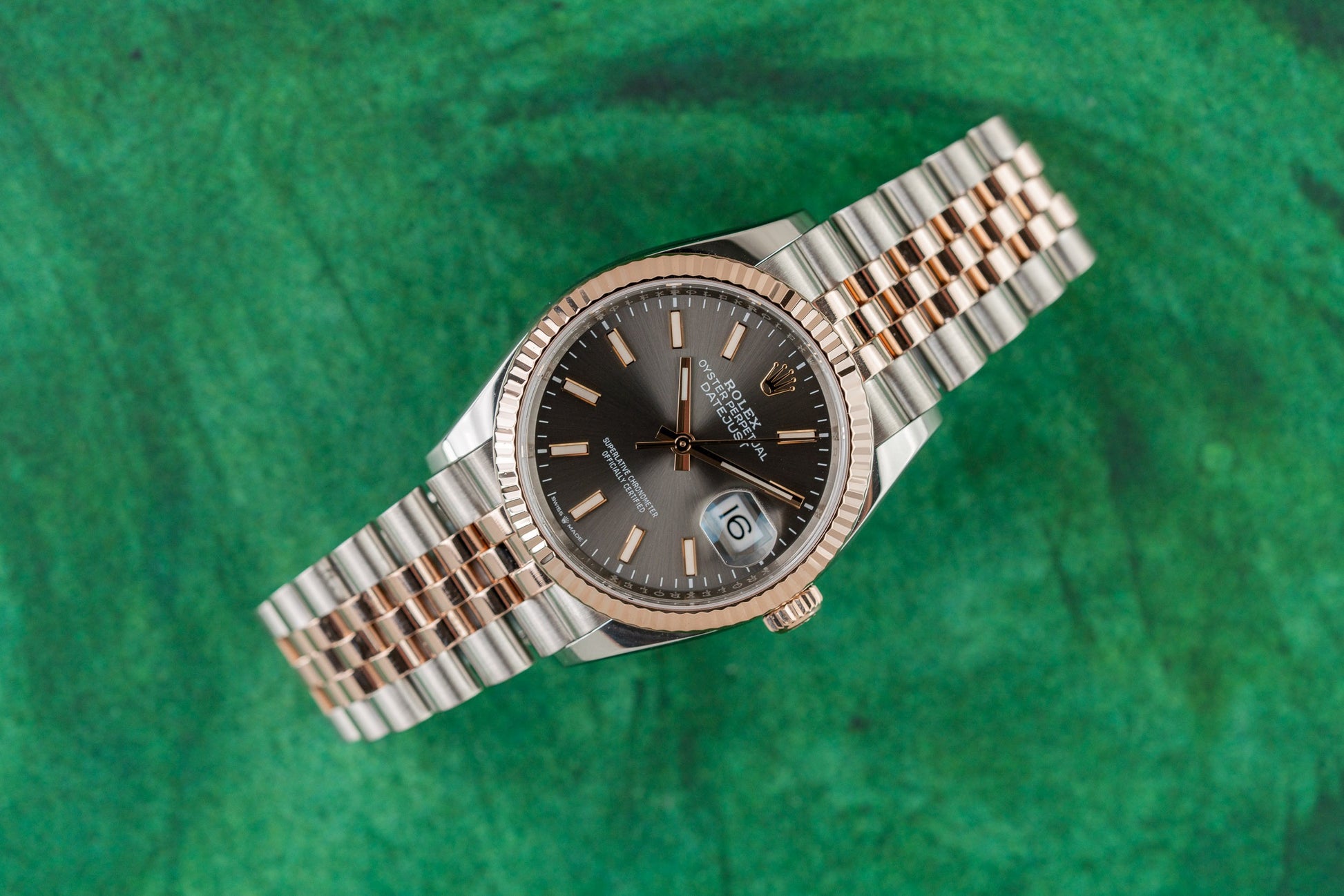Rolex Datejust 36 Slate Index Dial 126231 Two Tone Rose Gold Jubilee Fluted 2020 - The Watch Business Sydney