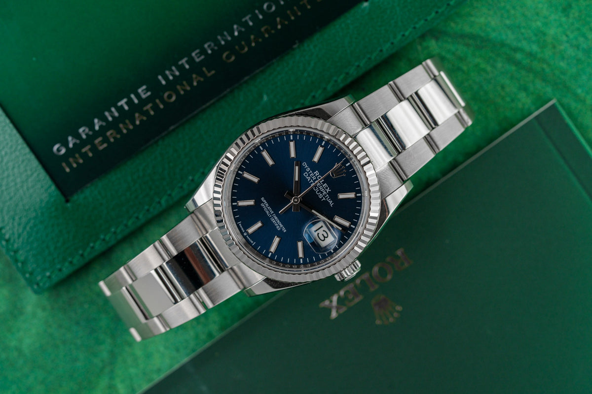 Rolex Datejust 36 126234 Blue Dial Baton Markers Fluted Bezel - The Watch Business Sydney