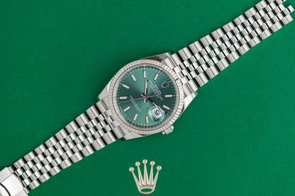 Rolex Datejust 36 Mint Green Dial 126234 Jubilee Fluted 2023 Model