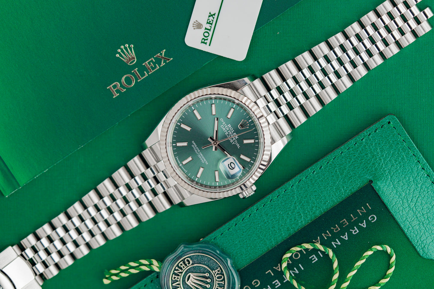 Rolex Datejust 36 Mint Green Dial 126234 Jubilee Fluted 2023 Model