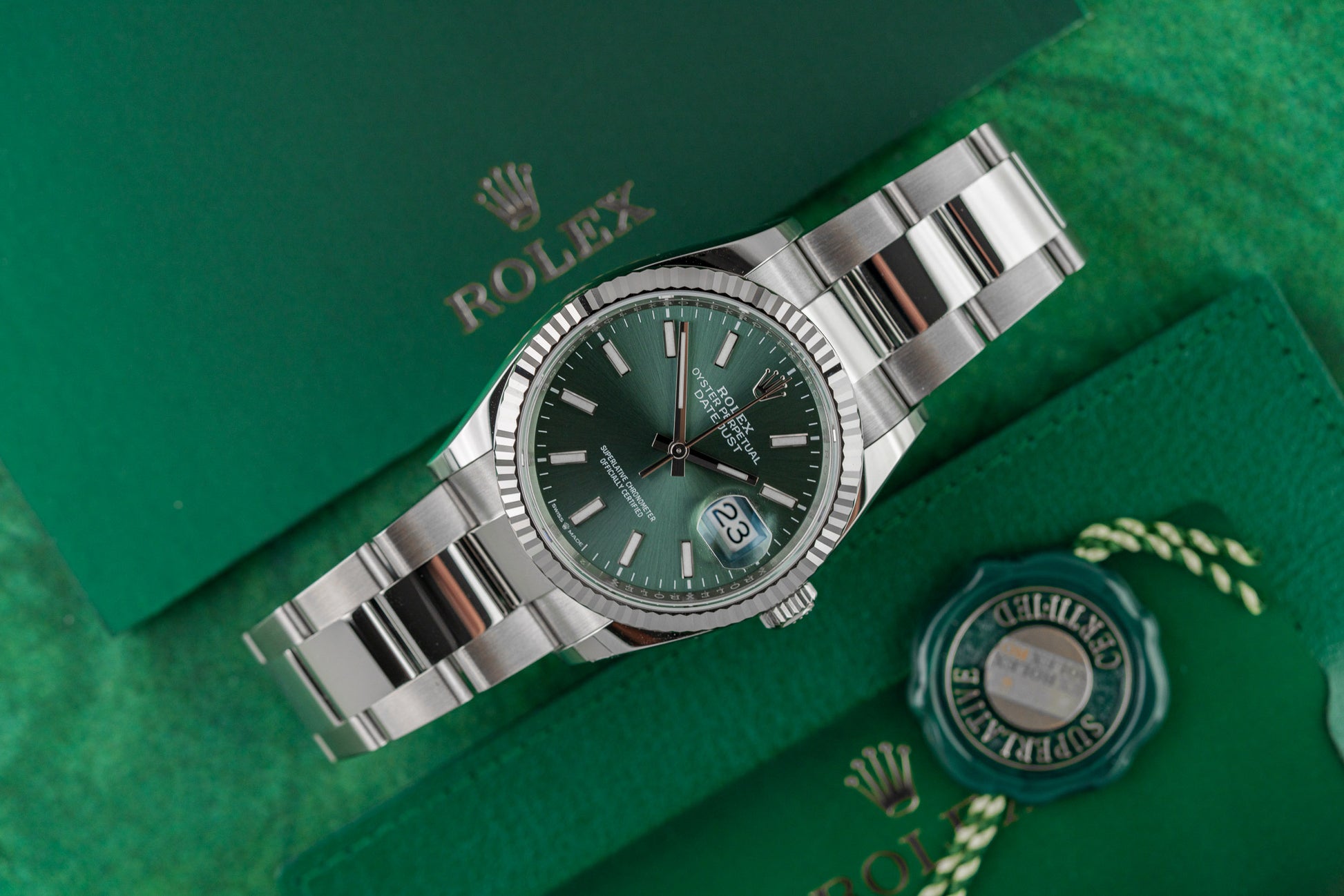 Rolex Datejust 36 Mint Green Dial 126234 Stainless Steel Fluted Bezel 2026 Model