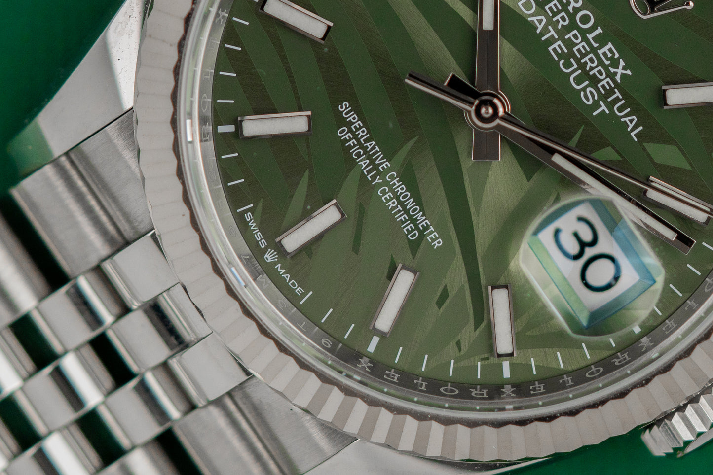 Rolex Datejust 36 Green Palm Dial 126234 Jubilee Fluted 2021 Model