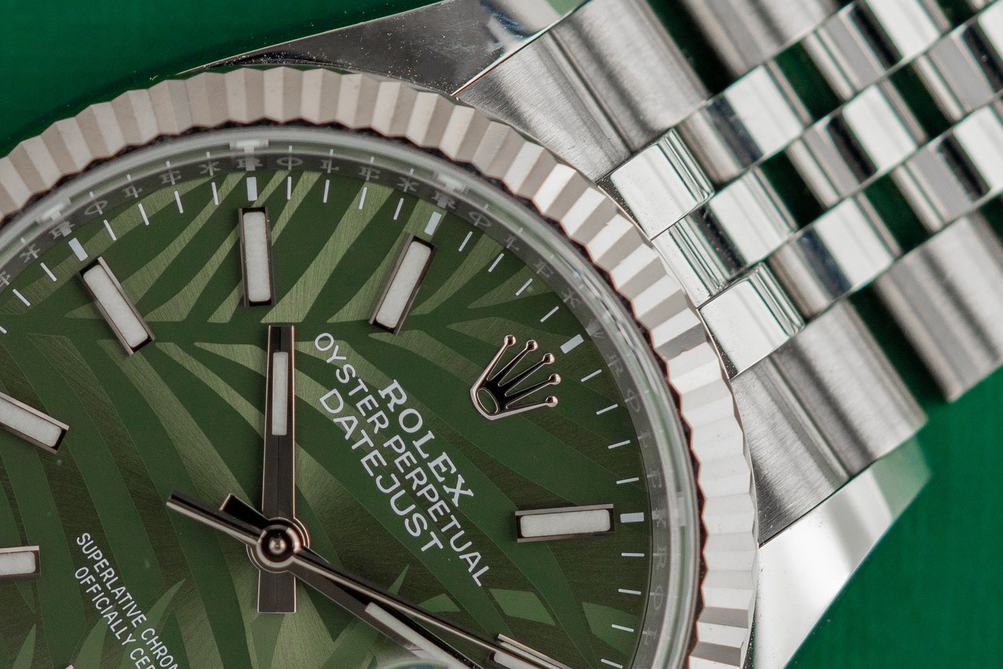 Rolex Datejust 36 Green Palm Dial 126234 Jubilee Fluted 2021 Model