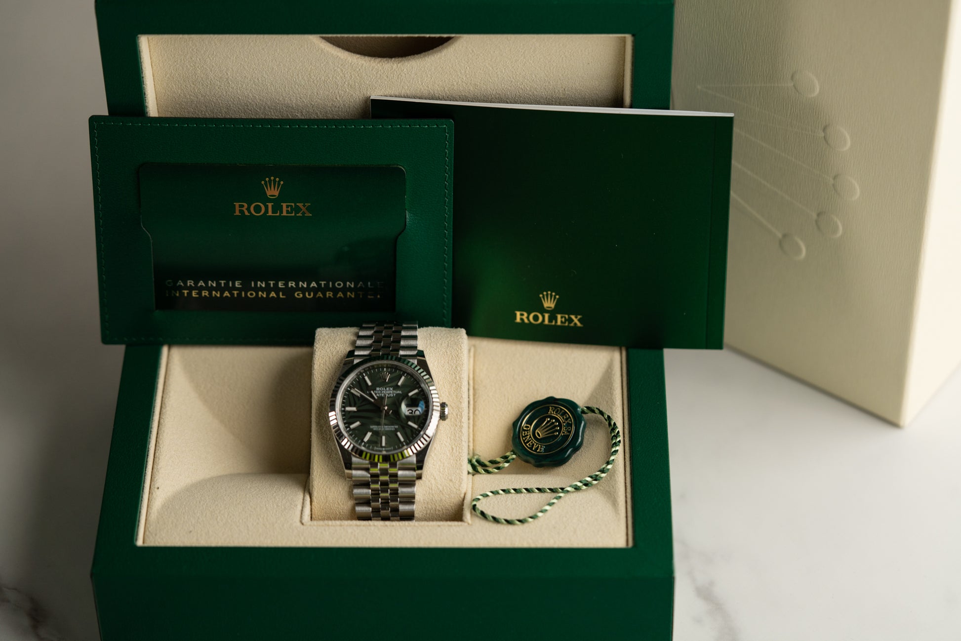 Rolex Datejust 36 Green Palm Dial 126234 Jubilee Fluted 2021 Model