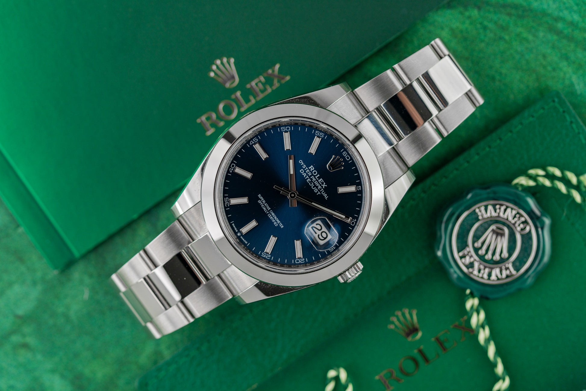 Rolex Datejust 41 126300 Blue Index Dial Stainless Steel Smooth Bezel Case - The Watch Business Sydney CBD