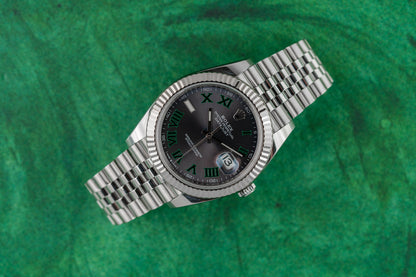 Rolex Datejust 41 stainless steel watch, model 126334, Wimbledon dial, fluted bezel on Jubilee bracelet, 2022, pre-owned luxury watch sold by The Watch Business Sydney