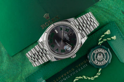Rolex Datejust 41 stainless steel watch, model 126334, Wimbledon dial, fluted bezel on Jubilee bracelet, 2022, pre-owned luxury watch sold by The Watch Business Sydney