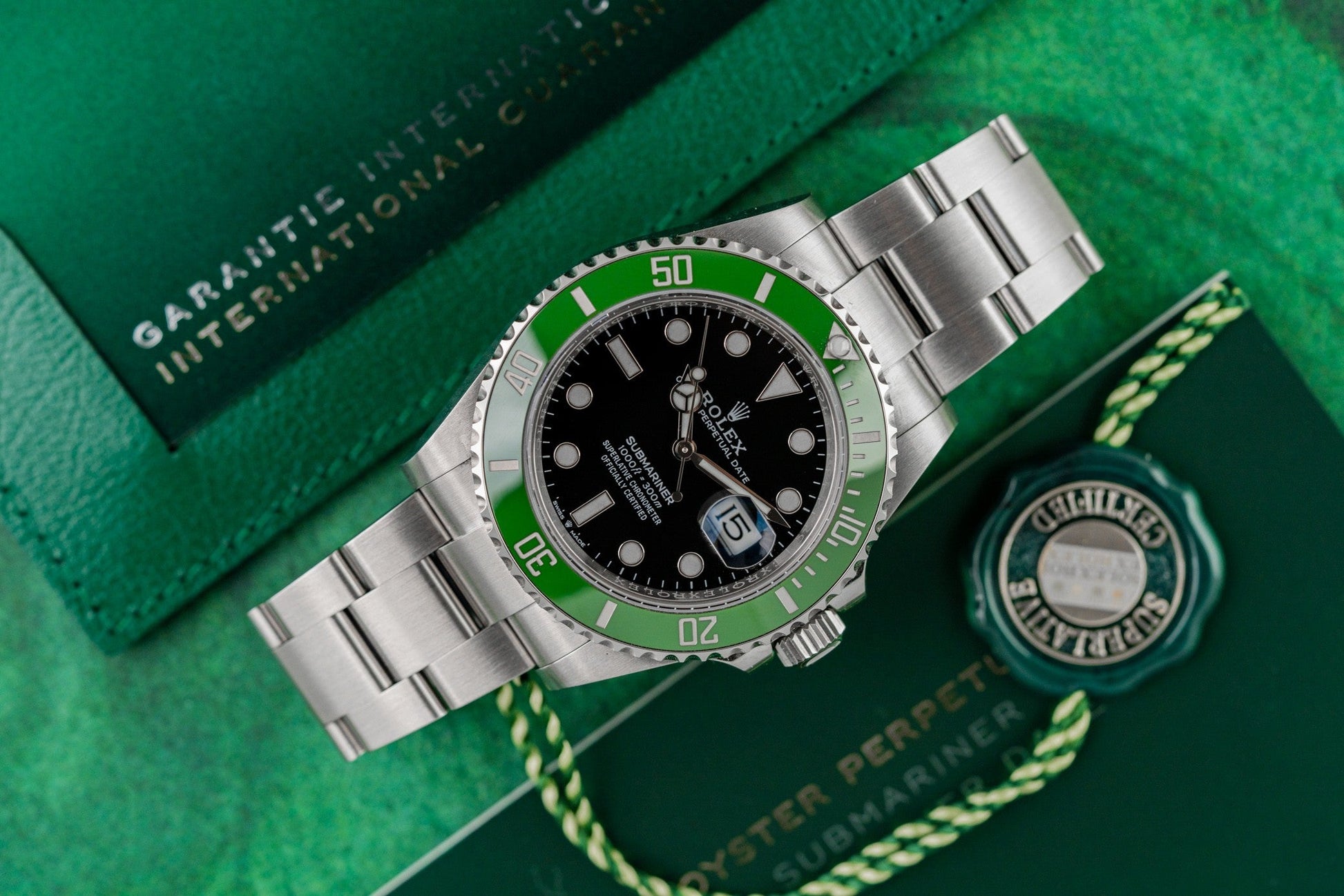 Rolex Submariner Date 41mm 'Starbucks' 126610LV green bezel dial close-up — Pre-Owned Sydney