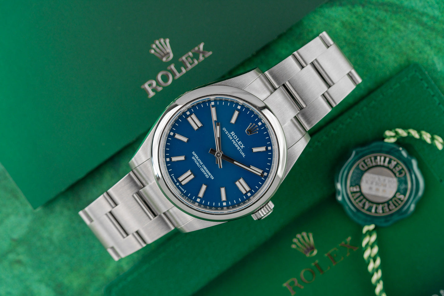 Rolex Oyster Perpetual 41 134300 Med Blue Dial Stainless Steel Case Smooth Bezel - The Watch Business Sydney CBD