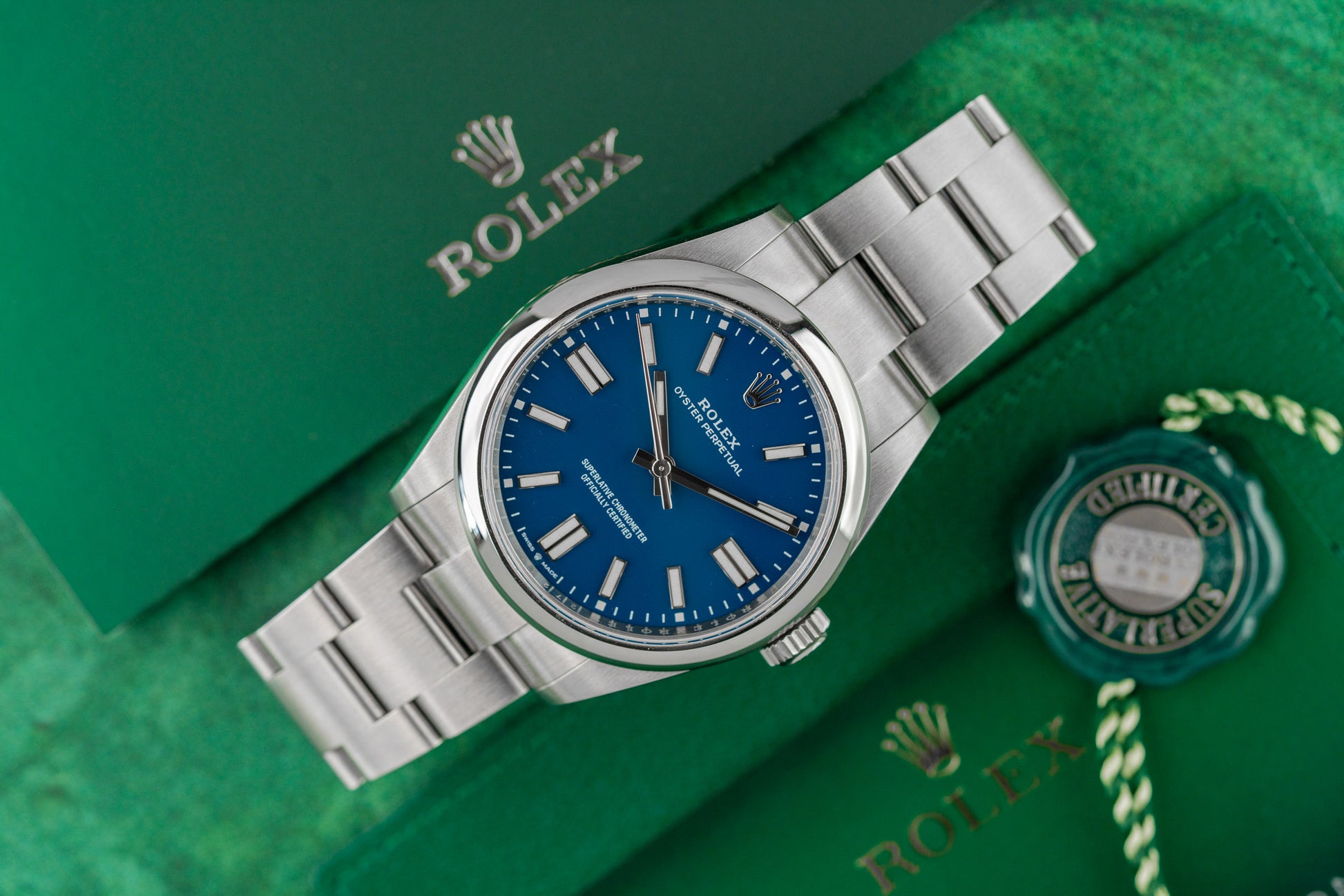 Rolex Oyster Perpetual 41 134300 Med Blue Dial Stainless Steel Case Smooth Bezel - The Watch Business Sydney CBD