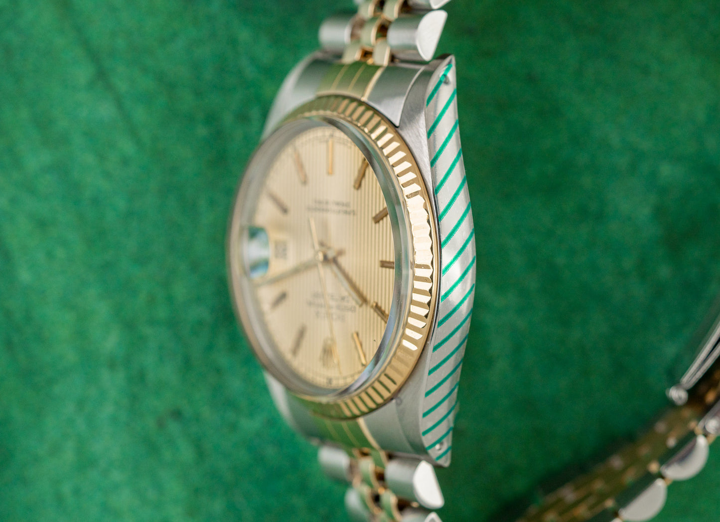 Rolex Datejust 36 Tapestry Dial 16013 case and crown - The Watch Business