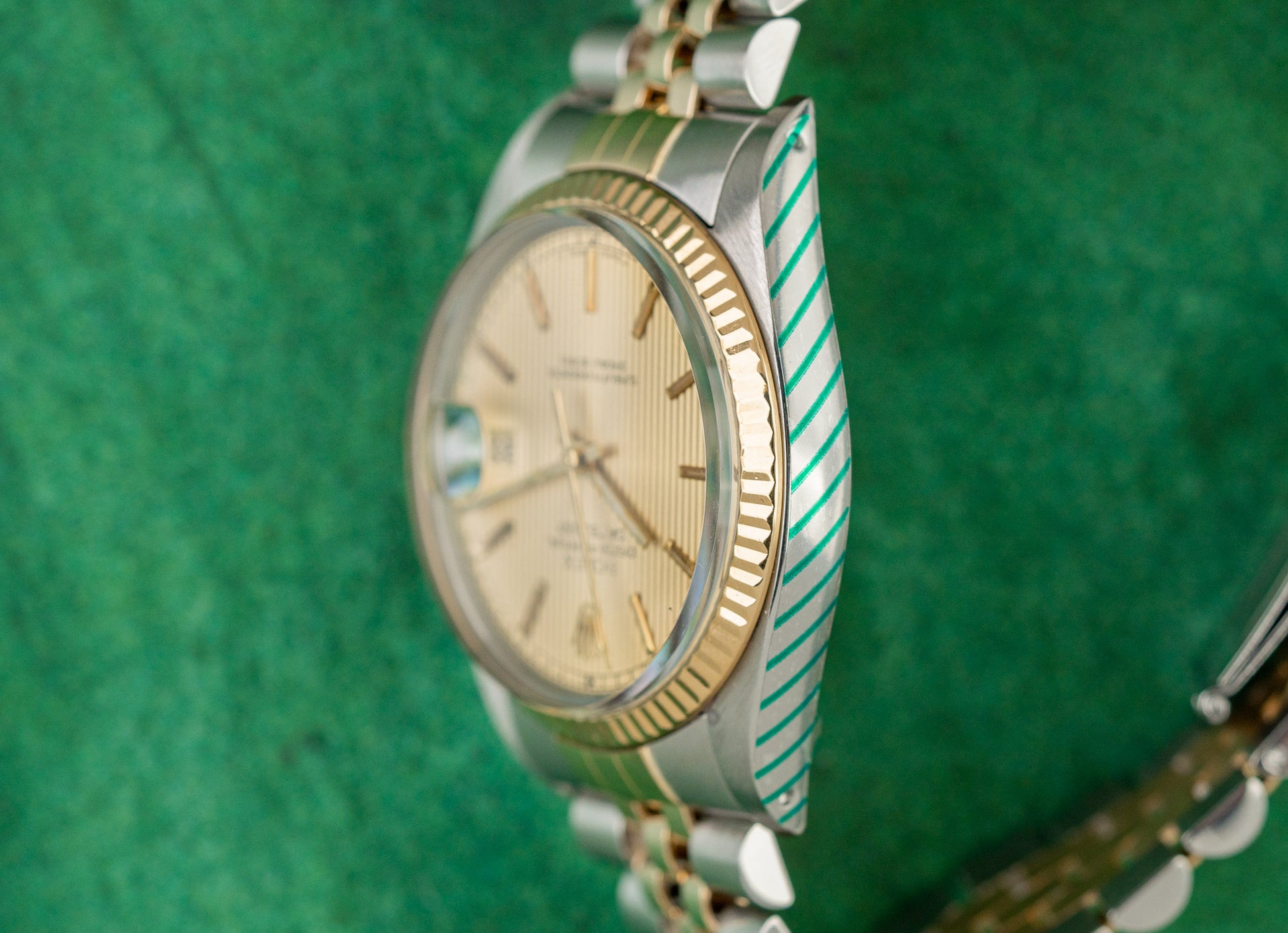 Rolex Datejust 36 Tapestry Dial 16013 case and crown - The Watch Business
