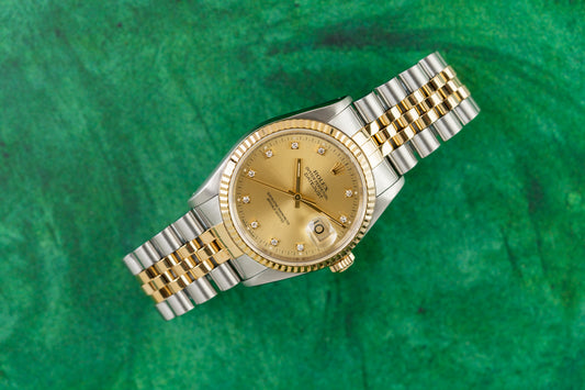 Rolex Datejust 36 Champagne Diamond Dial 16233 Two Tone Yellow Gold 1990 Model