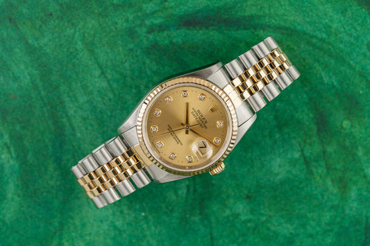 Rolex Datejust 36 16233 Champagne Diamond Dial Two-Tone Yellow Gold 1998 - The Watch Business Sydney