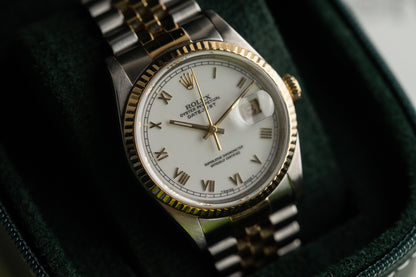 Rolex Datejust 36 White Roman Dial 16233 Two Tone 1991 Model