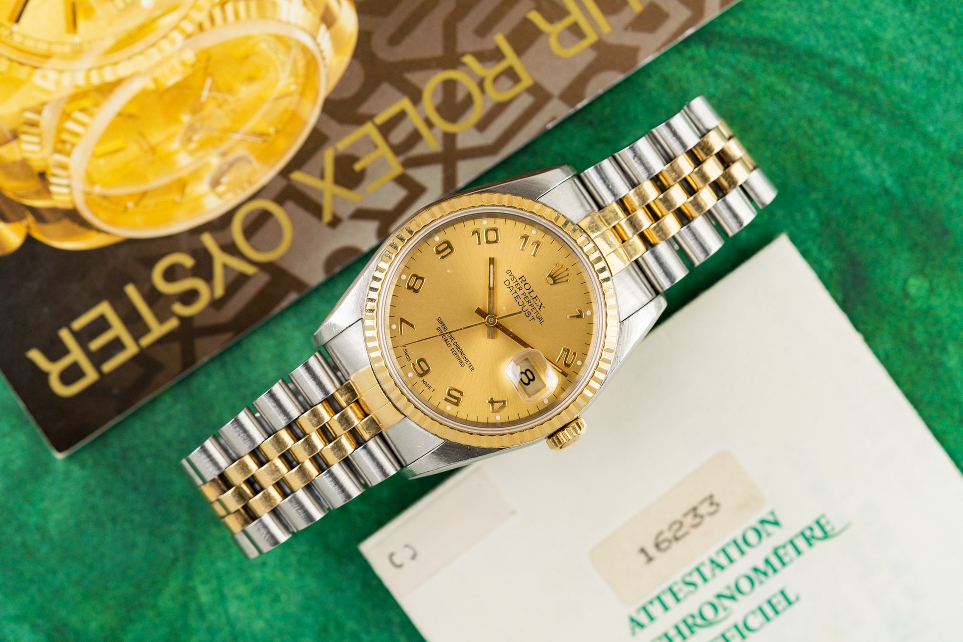 Rolex Datejust 36 Champagne Arabic Dial 16233 Two Tone Yellow Gold 1992