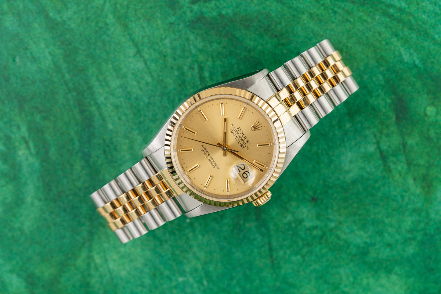 Rolex Datejust 36 16233 Champagne Index Dial Two-Tone Yellow Gold 1996 - The Watch Business Sydney