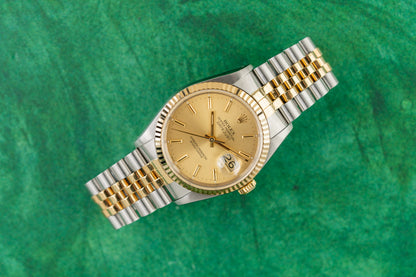 Rolex Datejust 36 16233 Champagne Index Dial Two-Tone Yellow Gold 1996 - The Watch Business Sydney