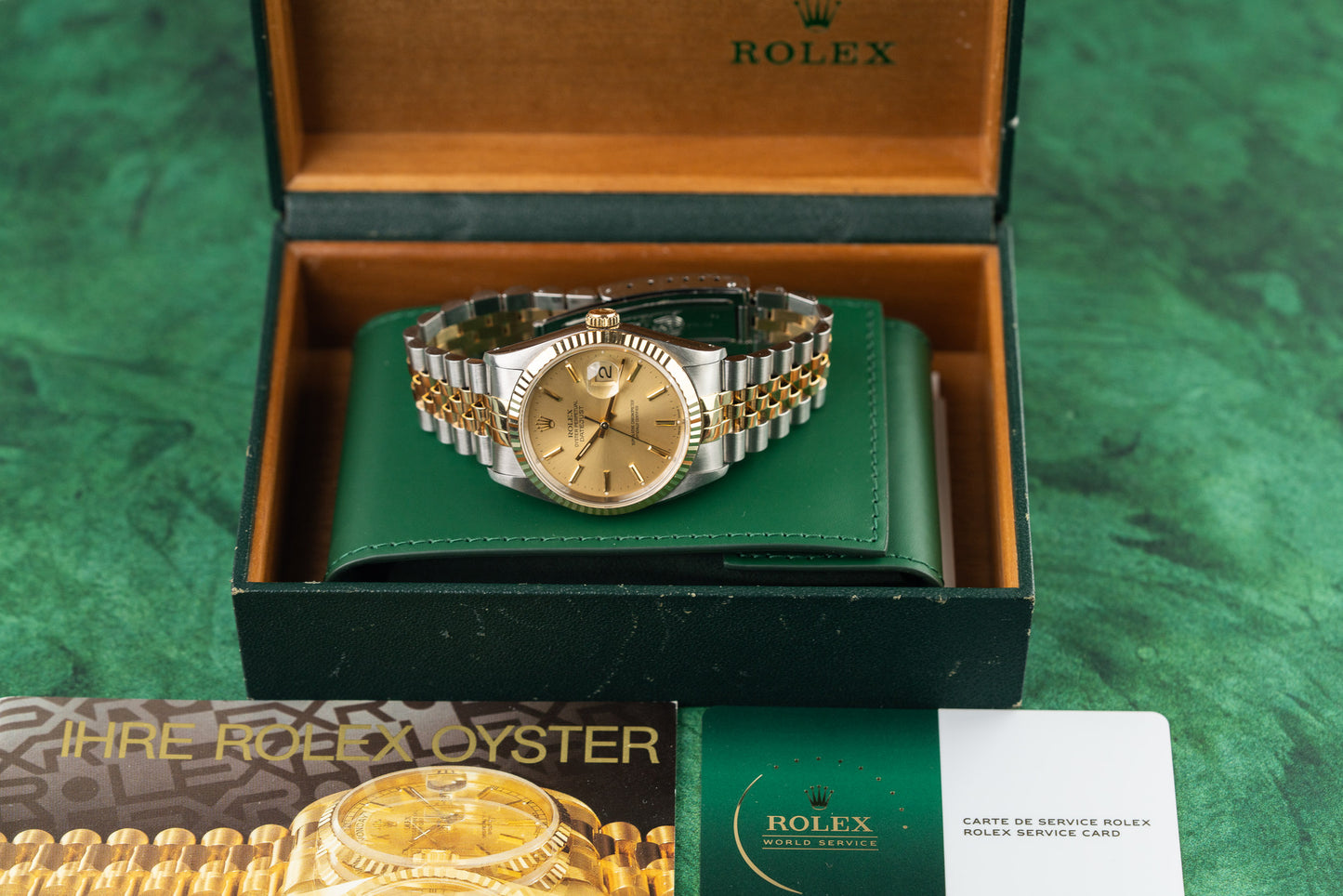 Rolex Datejust 36 16233 Champagne Index Dial Yellow Gold Fluted Bezel Case - The Watch Business Sydney CBD