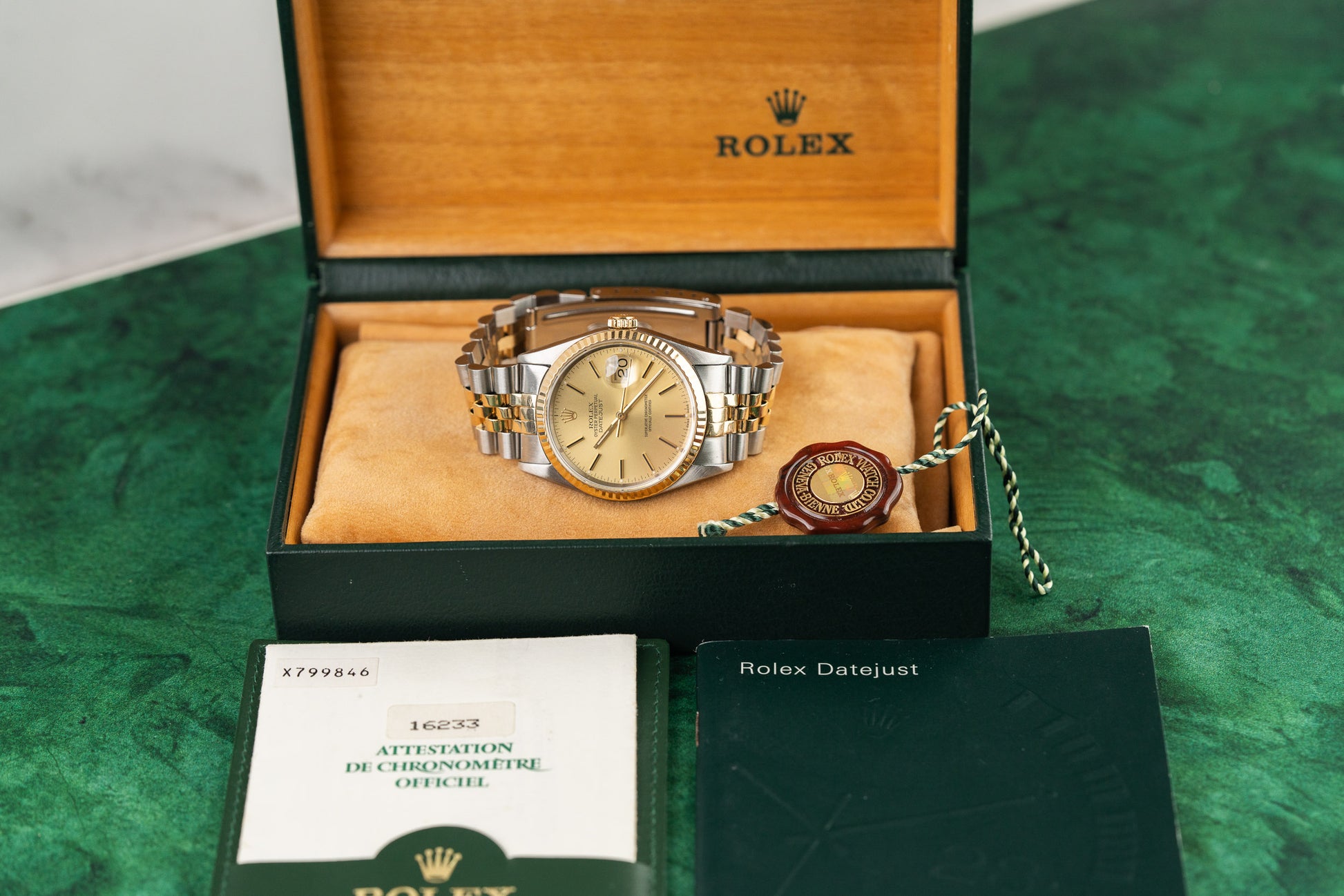 Rolex Datejust 36 Champagne Index Dial 16233 Two Tone Yellow Gold 1991 Model
