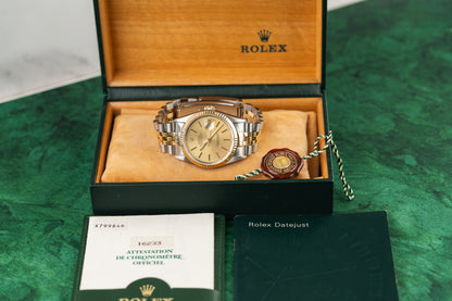 Rolex Datejust 36 Champagne Index Dial 16233 Two Tone Yellow Gold 1991 Model