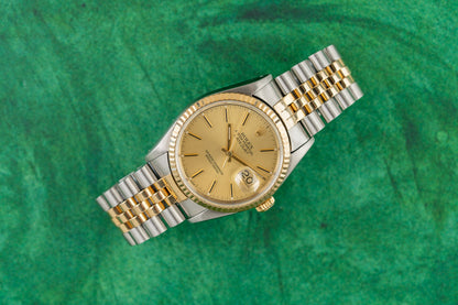 Rolex Datejust 36 Champagne Index Dial 16233 Two Tone Yellow Gold 1991 Model