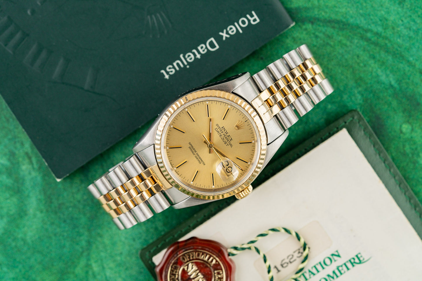 Rolex Datejust 36 Champagne Index Dial 16233 Two Tone Yellow Gold 1991 Model