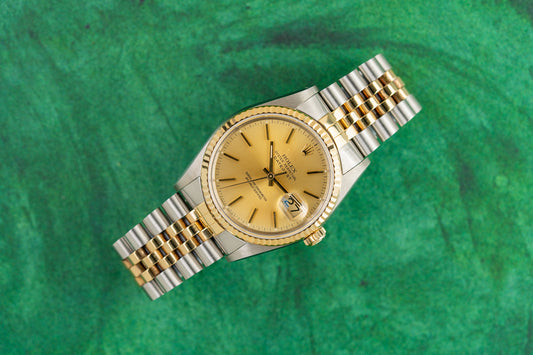 Rolex Datejust 36 Champagne Index Dial 16233 Two Tone Yellow Gold 1991 Model 