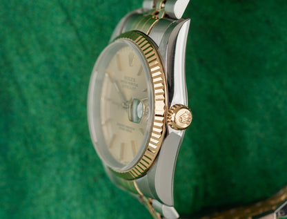 Rolex Datejust 36 Champagne Index case and crown - The Watch Business