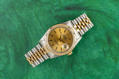 Rolex Datejust 36 Champagne Index Dial 16233 Two Tone Yellow Gold 1996 Model