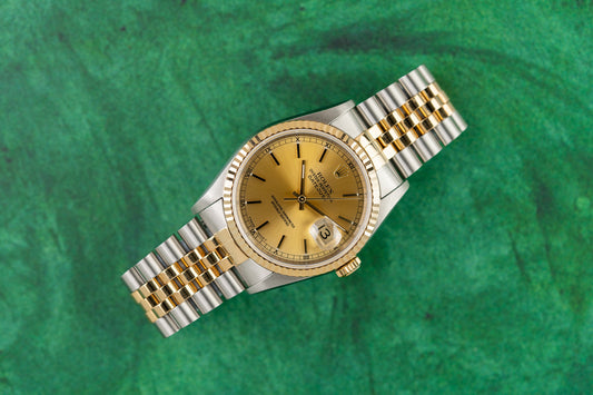 Rolex Datejust 36 Champagne Index Dial 16233 Two Tone Yellow Gold 1996 Model