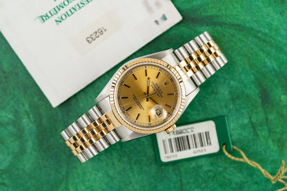 Rolex Datejust 36 Champagne Index Dial 16233 Two Tone Yellow Gold 1996 Model