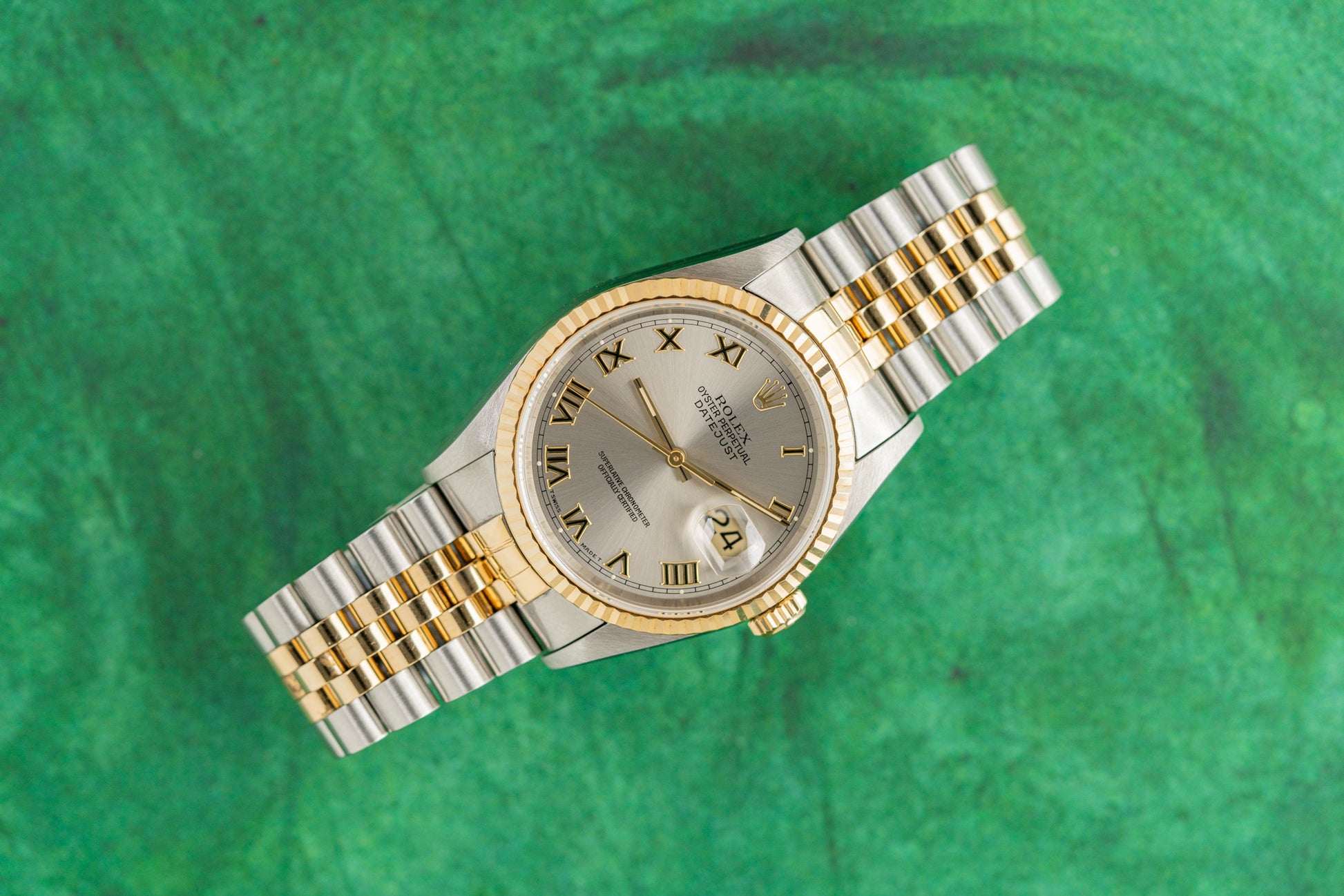 Rolex Datejust 36 Silver Roman Dial 16233 Two Tone Yellow Gold 1996 Model