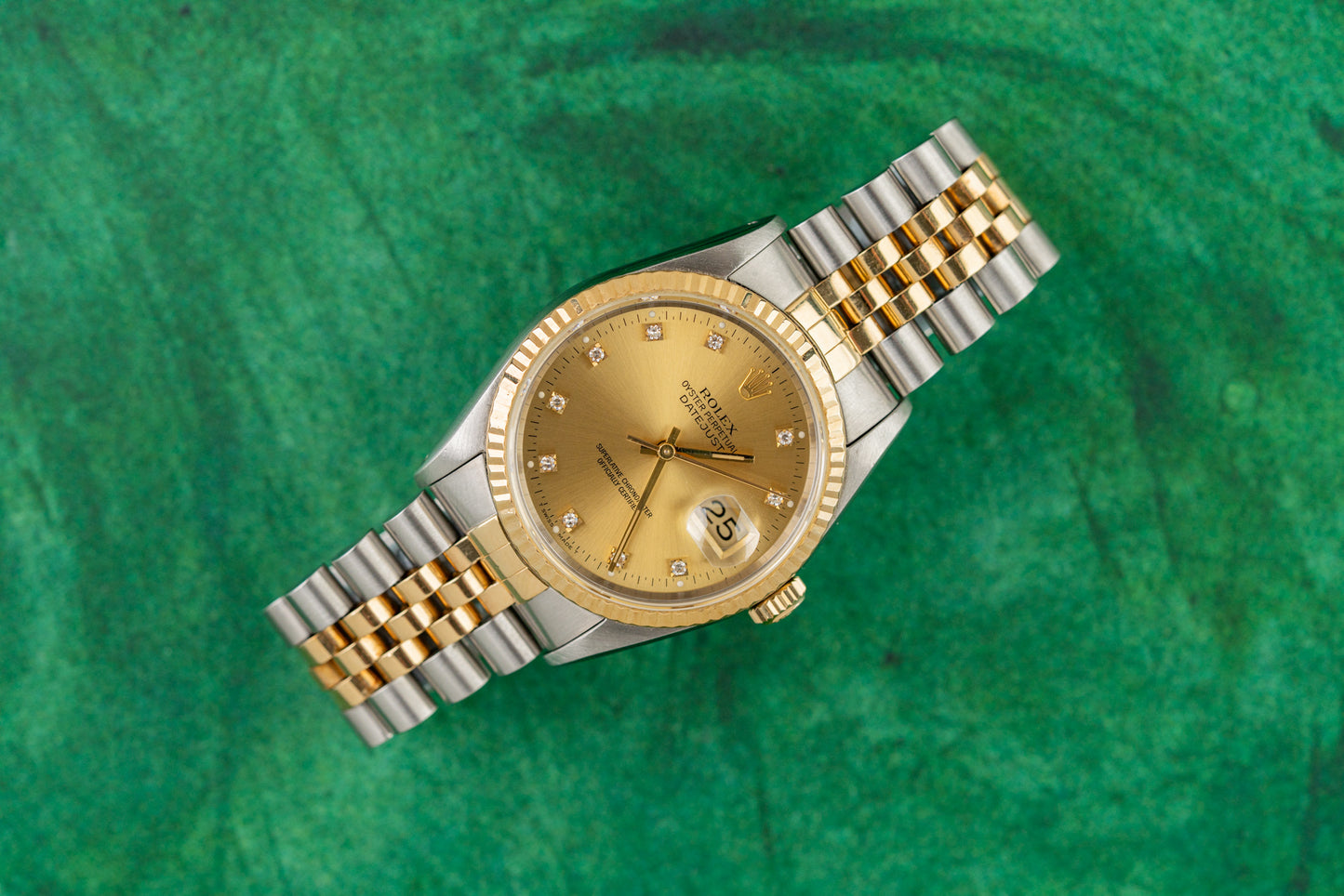 Rolex Datejust 36 Champagne Diamond Dial 16233 Two Tone Yellow Gold 1991 Model