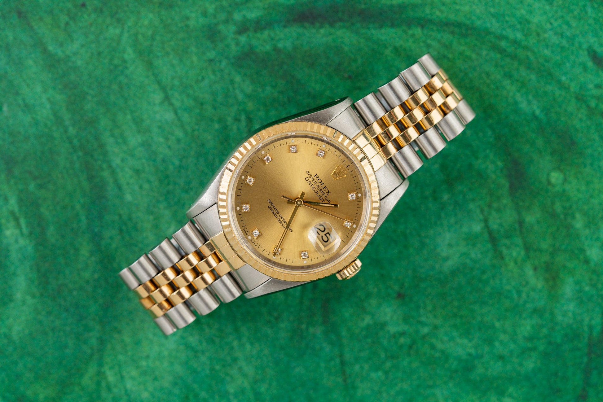 Rolex Datejust 36 Champagne Diamond Dial 16233 Two Tone Yellow Gold 1991 Model